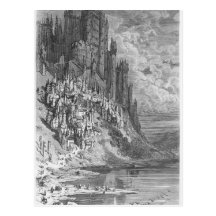 Fantasielandschaft mit Stadt und Schloss Postkarte