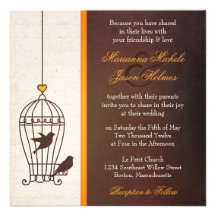 Fantasievoller Vogelkäfig - Herbst-orange Hochzeit Personalisierte Einladungskarten