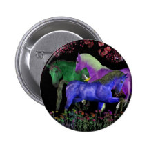 Fantastischer farbiger Pferdeentwurf, schwarze Rüc Anstecknadelbutton
