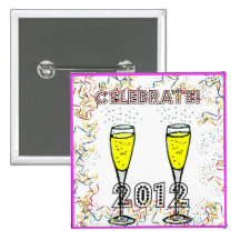 FEIERN SIE CHAMPAGNEconfetti-DRUCK 2012 Anstecknadelbutton