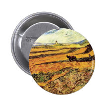 Feld mit Ploughman und Mühle Vincent van Gogh. Anstecknadelbutton