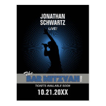 Felsen-Stern-Bar Mitzvah Save the Date, Blck/Silv/ Postkarten