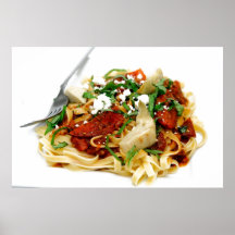 Fettuccini mit gebratener Tomate und Basilikum Posterdrucke