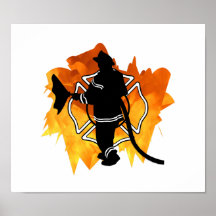 Feuerwehrmann in den Flammen Plakat