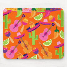 Fiesta Party Sombrero Cactus Limes Peppers Maracas Mouse Pad