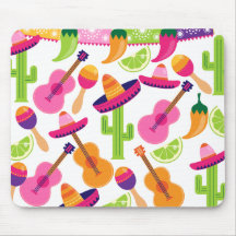 Fiesta Party Sombrero Cactus Limes Peppers Maracas Mouse Pads