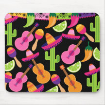 Fiesta Party Sombrero Cactus Limes Peppers Maracas Mousepads