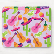 Fiesta Party Sombrero Cactus Limes Peppers Maracas Mousepads