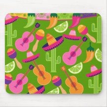 Fiesta Party Sombrero Cactus Limes Peppers Maracas Mousepad