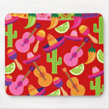 Fiesta Party Sombrero Limes Guitar Maraca Saguaro Mousepad