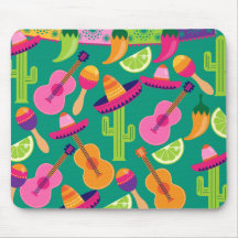 Fiesta Party Sombrero Limes Guitar Maraca Saguaro Mousepad