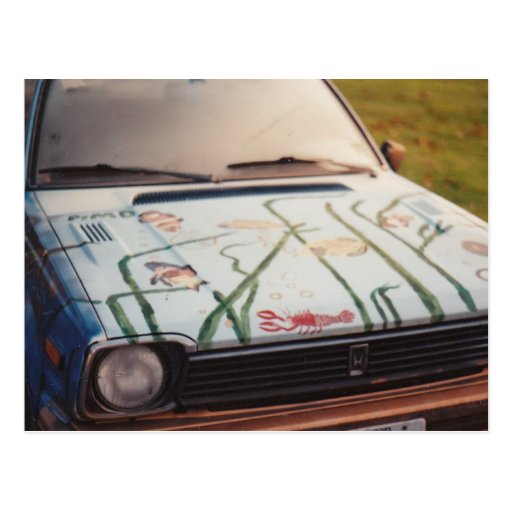 Fisch-Auto (undeutlich, traurig) Postkarte