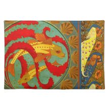 Fisch-Pfau-Kunst Nouveau Entwurf Element-Gewebe Tischset