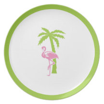 Flamingo-u. Palmen-Platte Flacher Teller