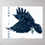 Fliegen-Krähe im Schnee-Kunst-Plakat