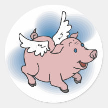 Fliegen-Schwein Runder Aufkleber