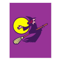 fliegende Hexe flying witch Halloween Postkarten