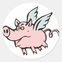 fliegendes Schwein Sau flying pig hog Runde Sticker
