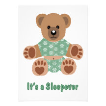 Flockiges Teddybär-Grün blühte PyjamasSleepover Personalisierte Ankündigungen