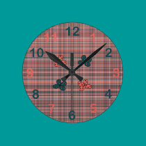 Floral Ember Glow Plaid wanduhren