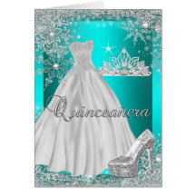 Folded Card Quinceanera Teal Tiara Photo
