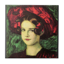 Franz von Stuck - Mary mit rotem Hut Kachel