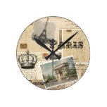 Französische Postkarten-Collagen-Wanduhr