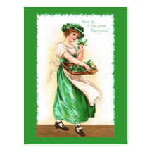 Frau mit Korb Tages Kleeblatt-Vintagen St. Pat Postkarten