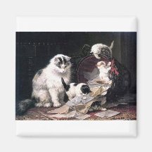 Freche Kätzchenkatzen, die mit dem Korb entzückend Kühlschrankmagnete