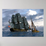 Fregatte, die kleineres Schiff führt Plakatdruck