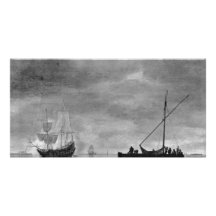 Fregatte und Fischerboot in den ruhigen Meeren dur Individuelle Foto Karte