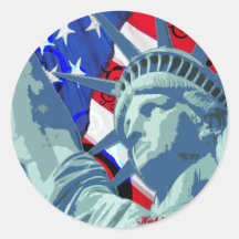 Freiheitsstatue und patriotische amerikanische Fla Runde Aufkleber