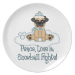 FriedensLiebe-u. -schneeball-Kampf-Mops-T-Shirts,  teller
