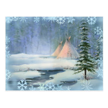 FRIEDLICHER TIPI u. SCHNEEFLOCKEN durch SHARON SHA Postkarte