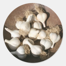 Frischer Knoblauch am Schüttel-Apparatquadrat-Baue Runde Sticker
