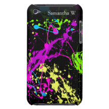 Frischer Retro Neonfarben-Spritzer auf Schwarzem Barely There iPod Case