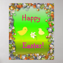 Fröhliche Ostern mit Küken und Blume Plakat