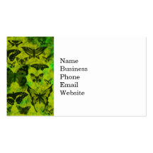 Fun Green and Yellow Butterfly Grunge Pattern Business Card Templates