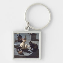 Fünf Katzen, die auf einer Dach-Prämie Keychain si Schlüsselanhänger