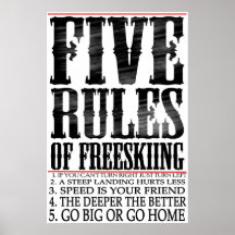 fünf Regeln für das Freeskiing Plakate