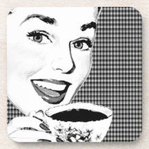 Fünfzigerjahre Frau mit einem Teacup V3 Getränke Untersetzer