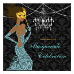 Funkelnaquamarine schwarze Maskerade-Diva Einladung