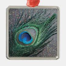 Funkelnd schwarzes Pfau-Feder-noch Leben Weihnachtsornament