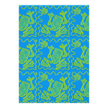 Funky Frog Blue Green Toad Kids Doodle Art Announcements