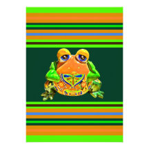 Funky Frog Orange Green Striped Novelty Gifts Invitation