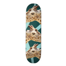 Funny Giraffe Print Teal Blue Wild Animal Patterns Skate Board