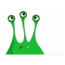 Funny green three-eyed alien postkarten