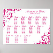 Fuschia und Weiß blüht Sitzplatz-Diagramm Plakat