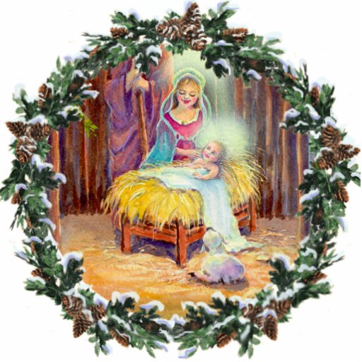 GEBURT CHRISTI u. KRANZ durch SHARON SHARPE Photo Statue