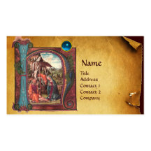 GEBURT CHRISTIS-PERGAMENT blaues Saphir-Monogramm Visitenkartenvorlagen